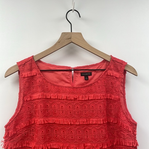 Talbots Crochet Striped Fringe Knit Sleeveless Blouse Boho Coral Red 6 - Picture 2 of 8